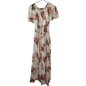 Flynn Skye Miranda Floral Off-the-Shoulder Side Slit Chiffon Long Maxi Dress S